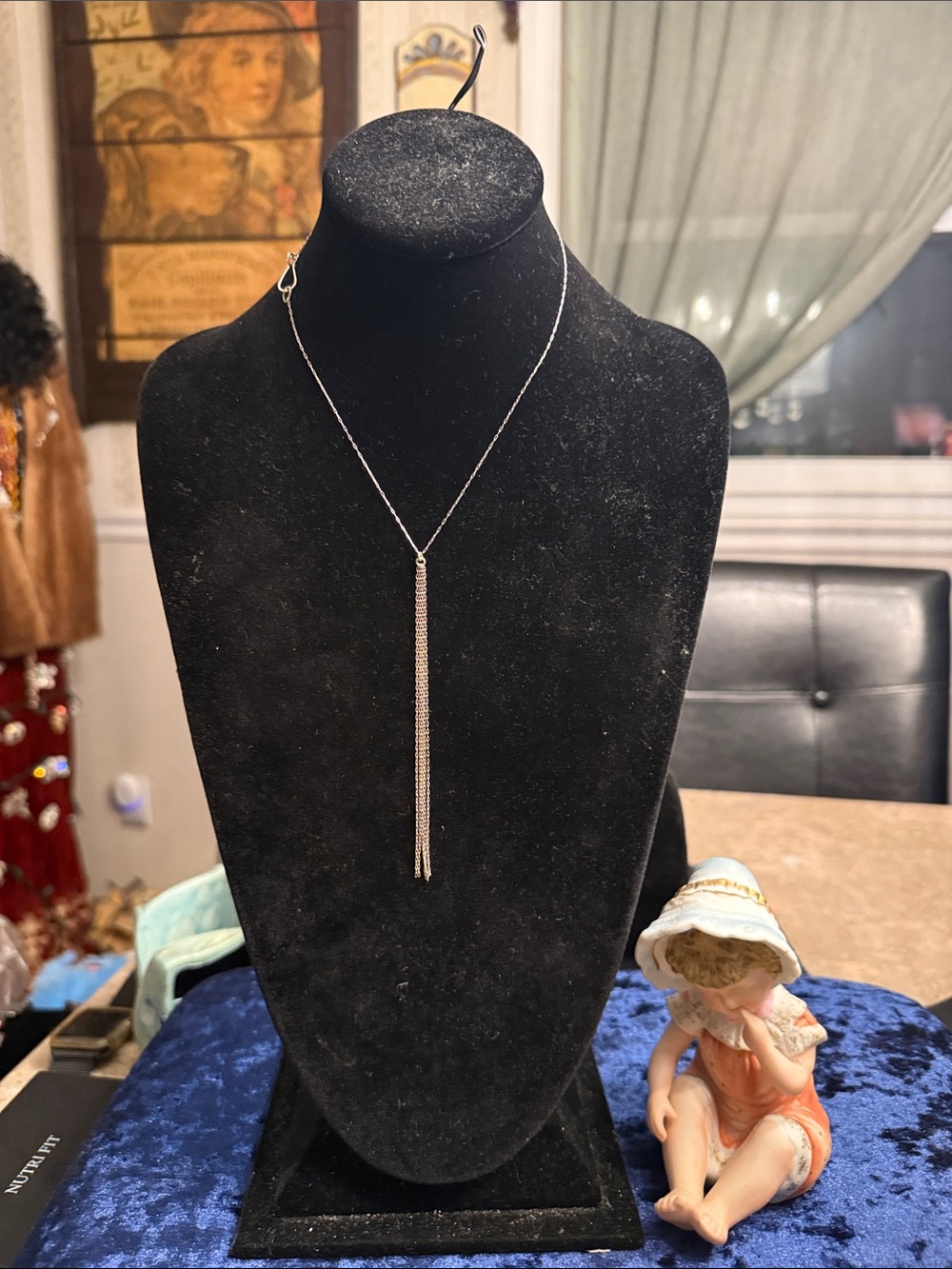 Vintage artisan, Sterling silver delicate Y chain drop necklace